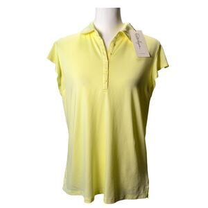 Walter Hagen Women's Polo Shirt UPF 50+‎ Flutter Sleeve Yellow Golf Top Stretch